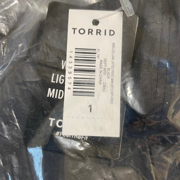 Torrid NWT Crisscross Lattice Peplum Long Swim Dress Black Size 1X Lace-up Bust - Picture 8 of 9